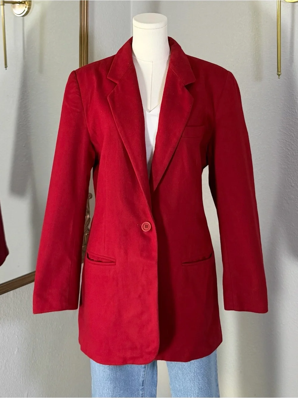 VTG Lands End 75% Wool 25% Cashmere Red Oversized Blazer Jacket Size 14 Academia